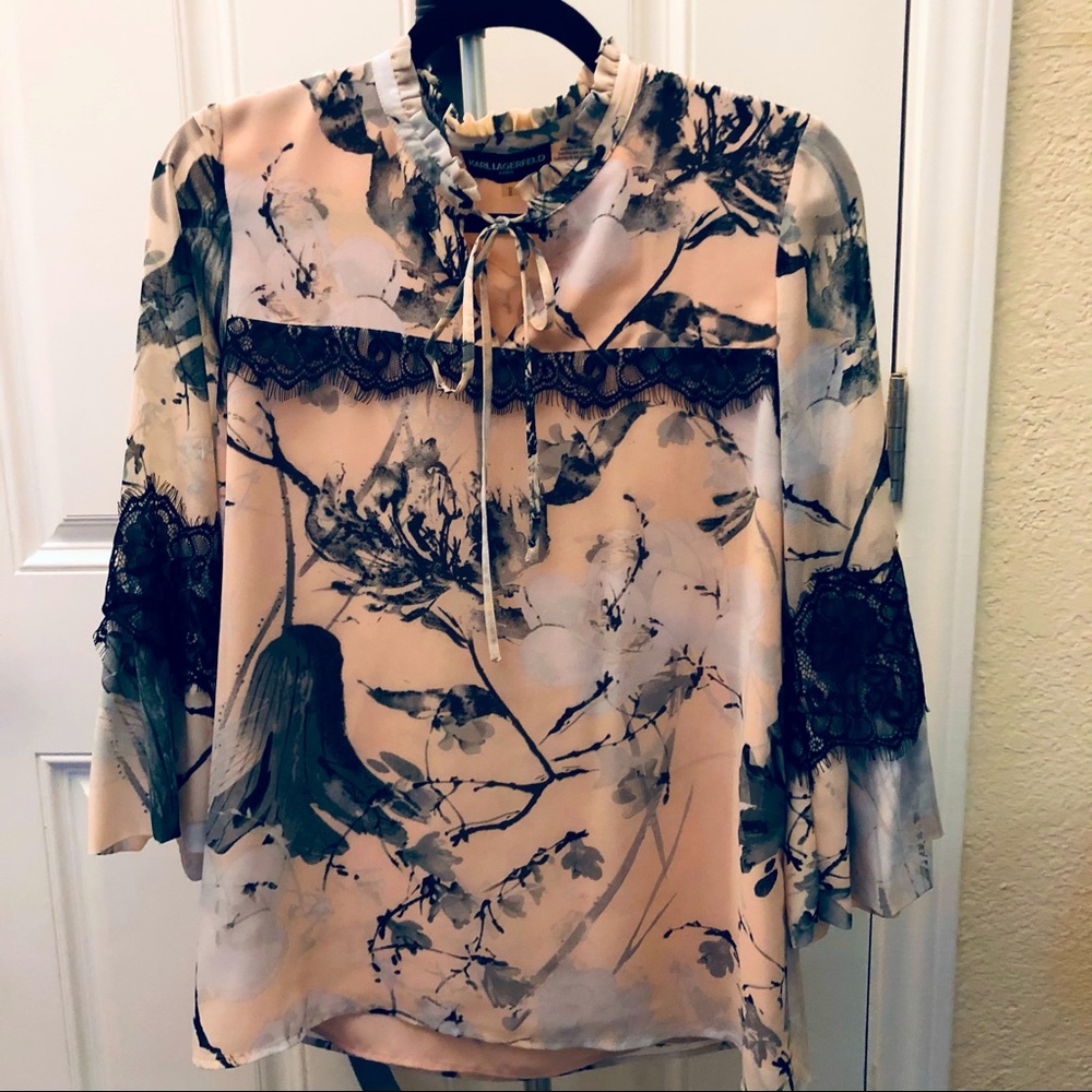 Karl Lagerfeld Pale Pink floral blouse, Size M